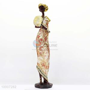 Afrian Colorful Girl With Golden Fan In Hands Resin Ornament