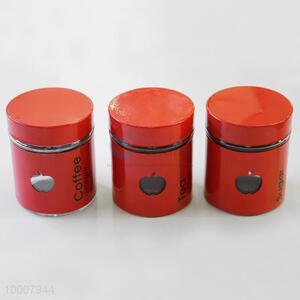 Wholesale 3PCS Red Round Tinplate&Glass Seal Pot/Bottle