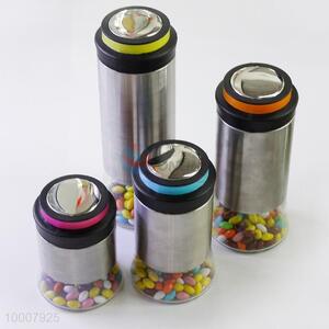 4PCS Glass Seal Pot/Bottle With Stainless Steel Colorful Cover