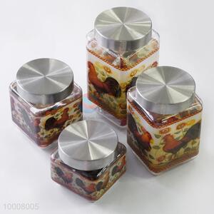 Wholesale 4PCS Glass Decorated Seal Pot/Bottle With Stainless Steel Cover