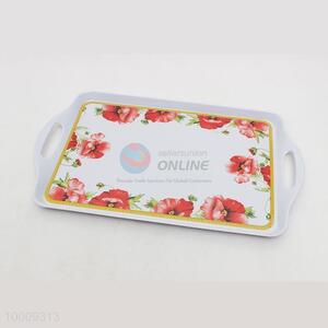 Wholesale Red Flower Rectangular Plastic Fruite Salver With Handle