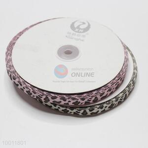 Leopard printed 1 cm grosgrain ribbon