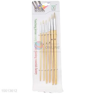 Wholesale 6 Pieces Wood Handle Drawing Pen/Artist Brush With White Brush