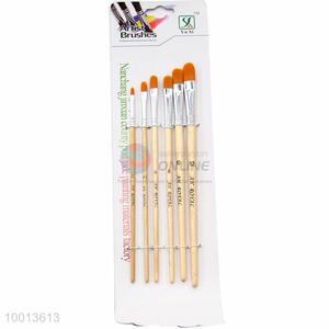 Wholesale 6 Pieces Wood Handle Drawing Pen/Artist Brush With Yellow Brush