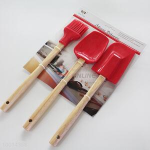 3pcs silicon bakeware with wooden handle