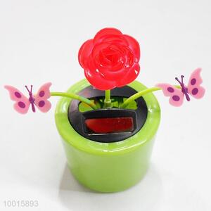 Green pot solar power red flowers dancing toys