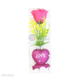 Wholesale Peach Rose Artificial Flower with Purple LOVE Heart