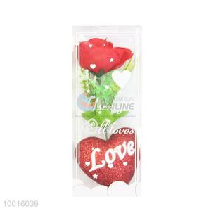 Wholesale Valentine Gift Rose Artificial Flower with Red Heart