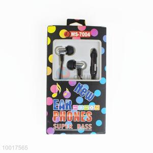 New Style Black Super Bass Earphone with Colorful Box