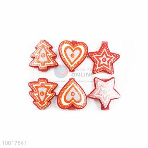 Wholesale Christmas Decoration Crafts Wood Clips with Red Love/Tree/Star Shape