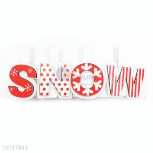 Hot Sale New Products New Style Christmas Wood Clips With Red Cartoon Letter SNOW
