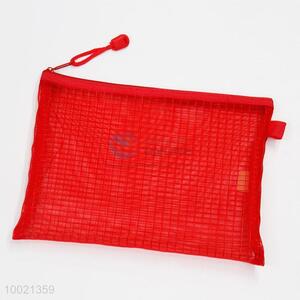 B6 Red Mesh Zipper File Stationary Bag