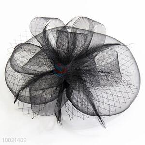 Black mesh flower hair clip with feather for girls