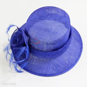 Blue Flax Hats with Flower and Feather Decoration