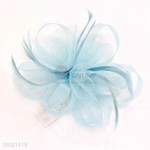 Light Blue Mesh Flower with Feather Hair Clip Clubwear Women