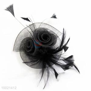 Women Elegant Lace & Mesh Black Flower Hair Clip