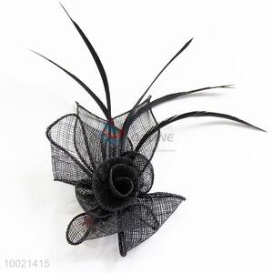 Hot Fashion Black Flax Feather & Mesh Flower Lady Hair Clip