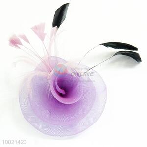Purple Mesh Flower with Feather Fascinator Hair Clip&Brooch