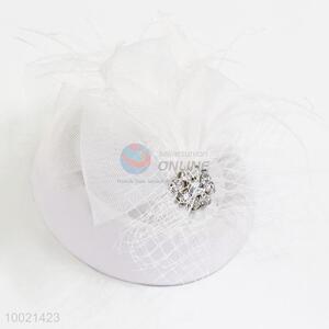 White wedding hats mesh bow with feather hair clips