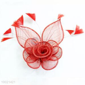 Red Feather Flower Decoration Hair Clip for Girls
