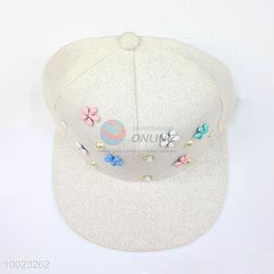 Simple White Hip-hop Sport Cap/Hat with Flower Decoration