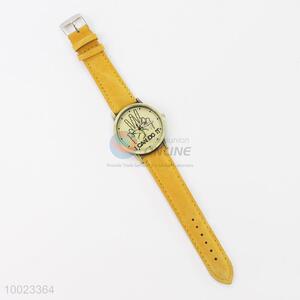 Yellow PU Colorized Wrist Watch with 