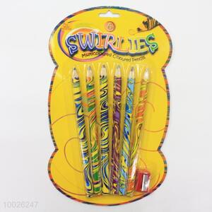 6Pieces/Set Rainbow Swirl Color Pencils Together with Pencil Sharpener