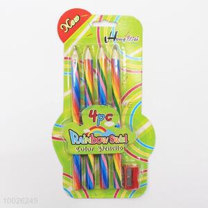 Wholesale Rainbow Stripes Color Pencils Together with Pencil Sharpener