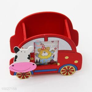 Cartoon car shaped wooden pen holder container cube stationery holder