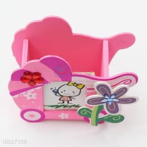 Pink cute butterfly wooden pen holder container