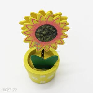 Wooden card holders with potted plant base sunflower clip