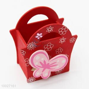 Red flower basket wooden pen container pen holder