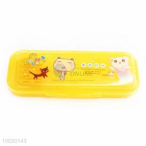 Cartoon Animals Transparent Yellow Plastic Pencil Box