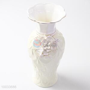 14*31cm Household Handmade Ceramic Crafts Vase with Three-dimensional Flowers Pattern