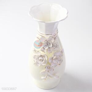 15*31cm Decorative Handmade Ceramic Crafts Vase with Three-dimensional Flowers Pattern