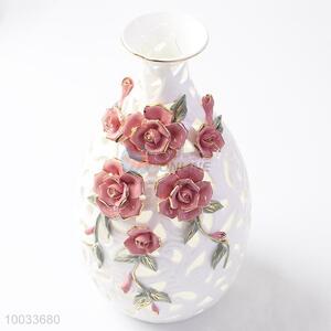 16*30cm New Design Hollow Handmade Ceramic Crafts Vase with Three-dimensional Flowers Pattern