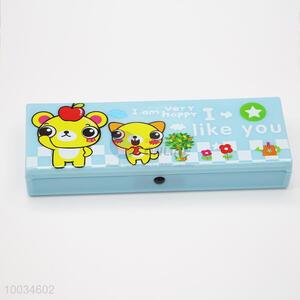 Blue student pencil case/box printed with cat
