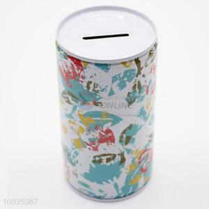 Kids Iron Money Box Shaped in cylinder with Colorful Pattern