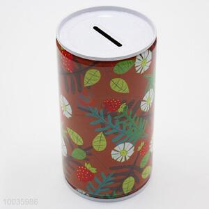 Broen Kids Iron Money Box Shaped in cylinder with Colorful Leaves Pattern