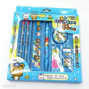 12pcs/set blue students stationery set pencil pen/eraser/scissor/ruler