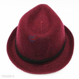 Dark Red Nylon&Wool Brim Hat
