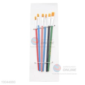 Promotional 6Pieces/Set Flat Yellow Head Artist Paintbrush with Long Colourful Wooden Handle