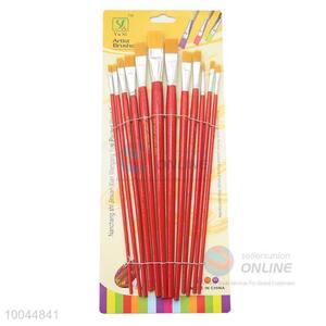 12Pieces/Set Yellow Head Wholesale Long Red Handle Watercolor Painting Artist Paintbrush