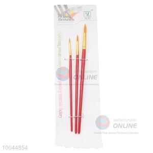 Hot Sale Pointed Head Artist Brush with Long Red Handle, 3Pieces/Set Art Paintbrush