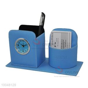 Creative stationery pu leather blue pen container
