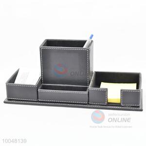 Faux leather office desktop pen container storage box