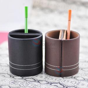 Businesss style black/brown leather pen container