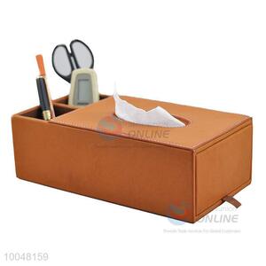 Reasonable designs brown faux leather tissue box/storage box