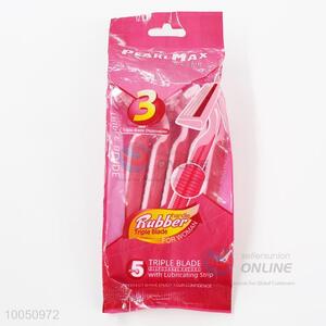 Pretty Pink 11.5cm Triple Blade Design Disposable Razors for Woman with Non-slip Grip, 5Pieces/Set