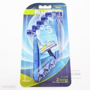Popular 11.5cm Double Blade Design Disposable Razors for Man with Pivoting Head and Non-slip Grip, 5Pieces/Set
